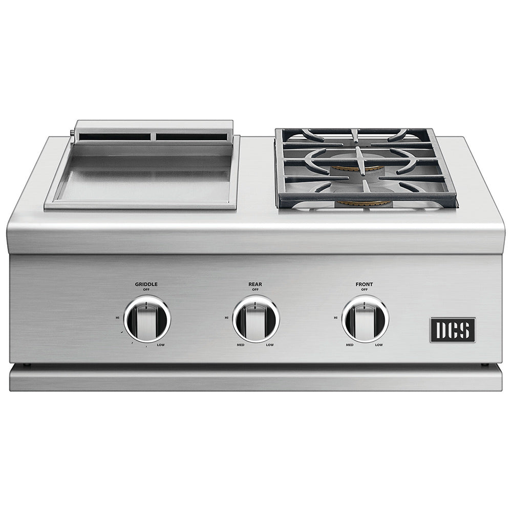 Stainless steel built-in grill and griddle combo, open griddle and burner grate