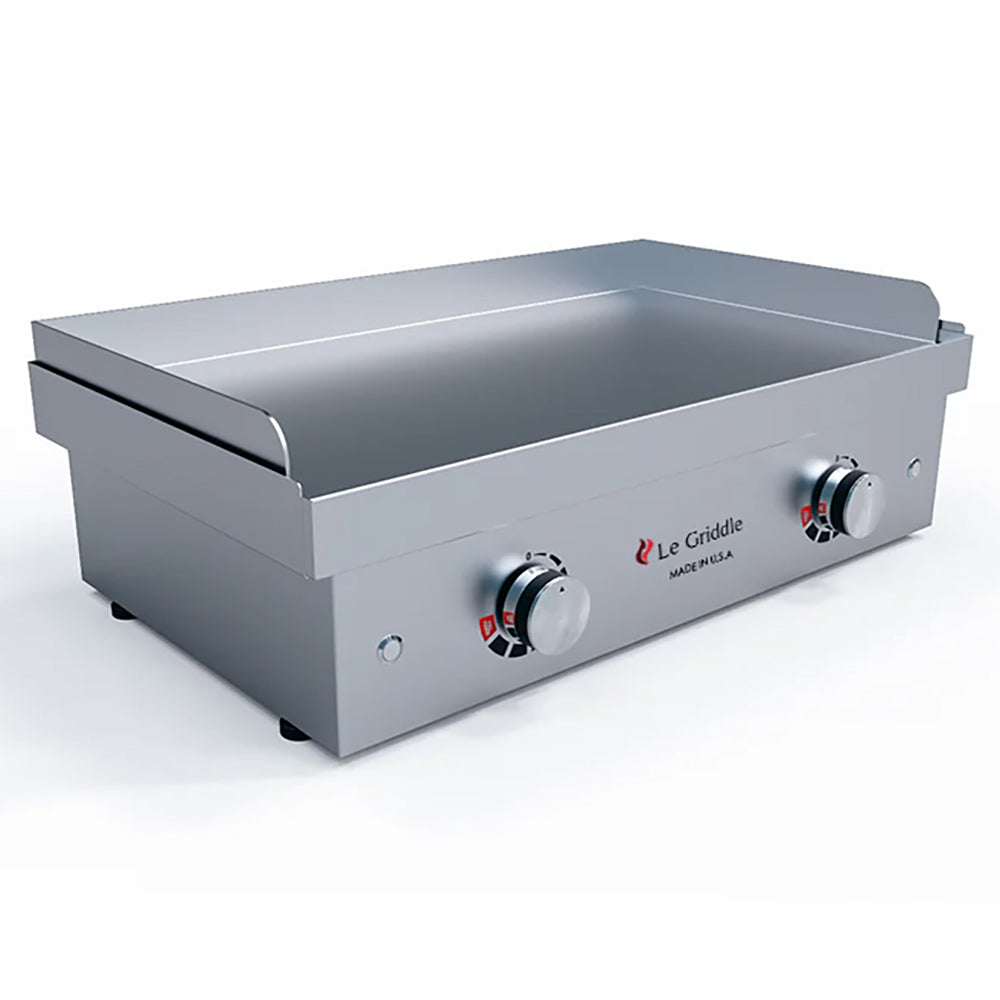 Built-in electric griddle with stainless steel body and front control knobs