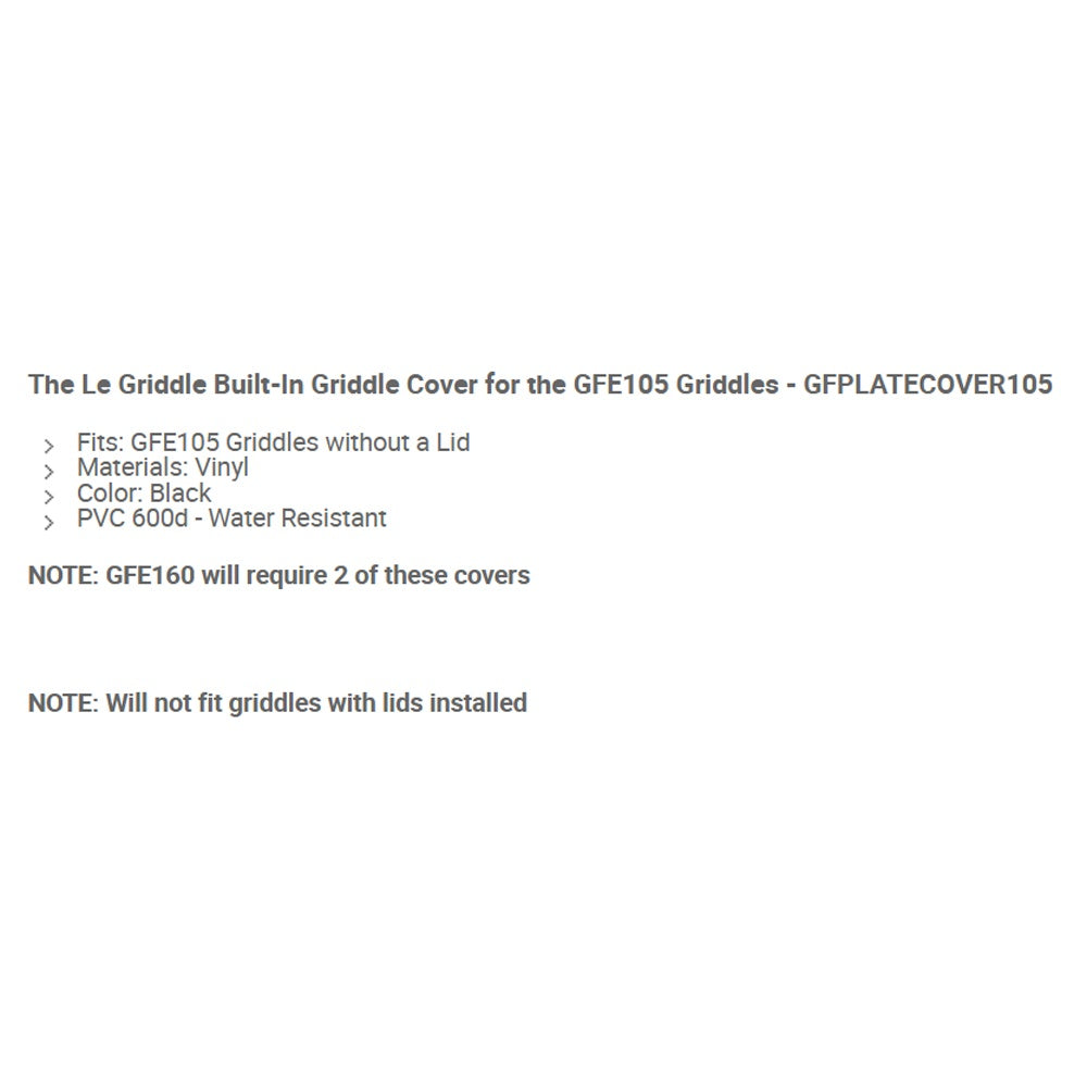 Black vinyl built-in griddle cover, water-resistant PVC 600D, for GFE105 griddles