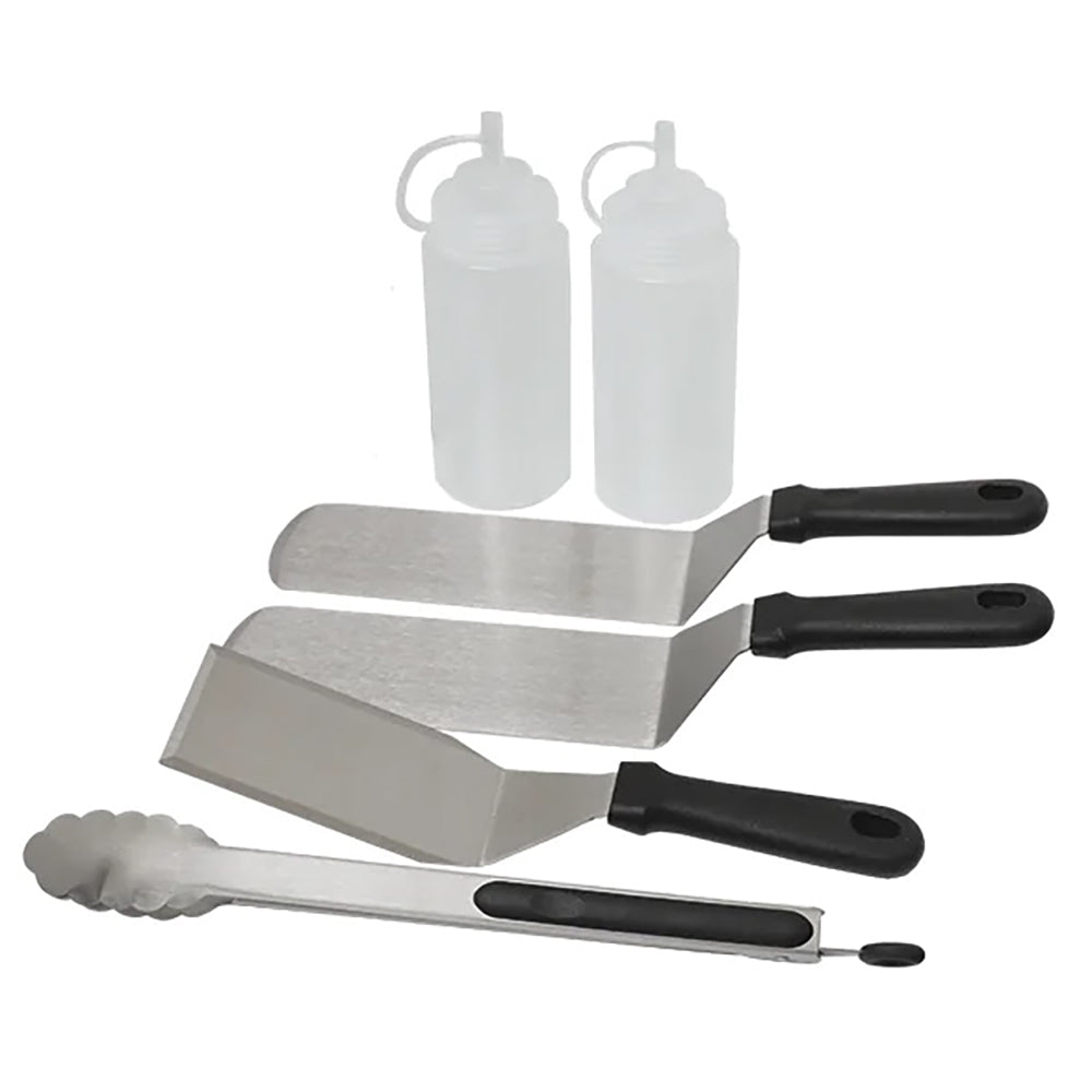 Griddle tool starter kit: metal spatulas and scrapers with black handles
