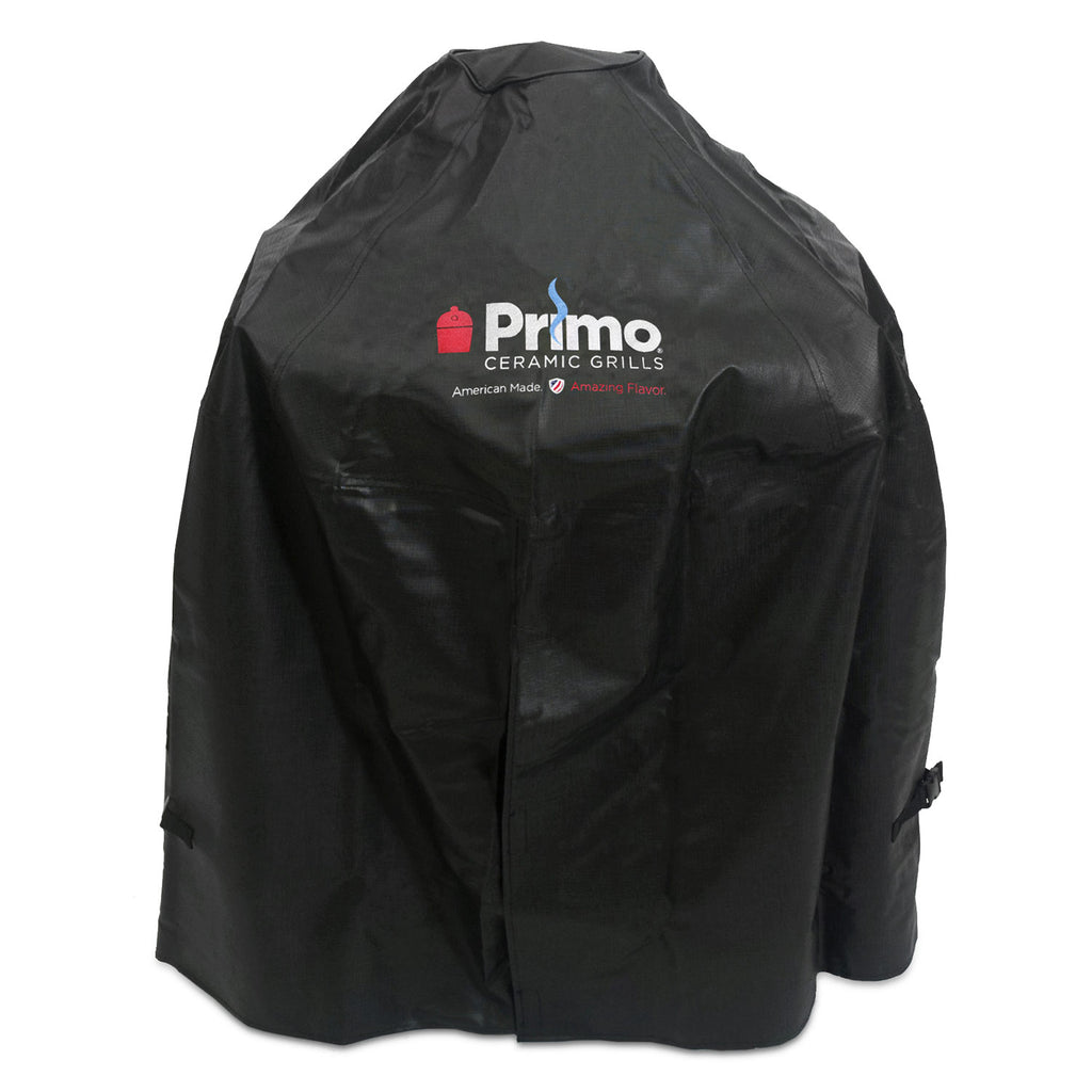 Primo vinyl grill cover, dark/black, vented drawstring fit