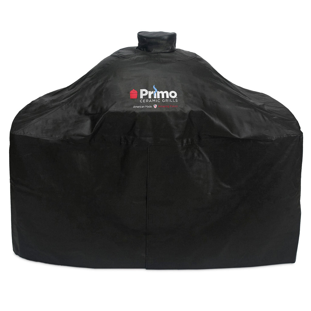 Vinyl grill cover, black, with Primo logo and drawstring-style flap