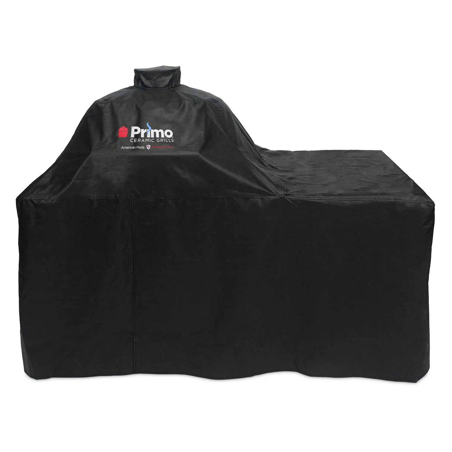 Black vinyl oval grill cover with Primo logo and drawstring hem