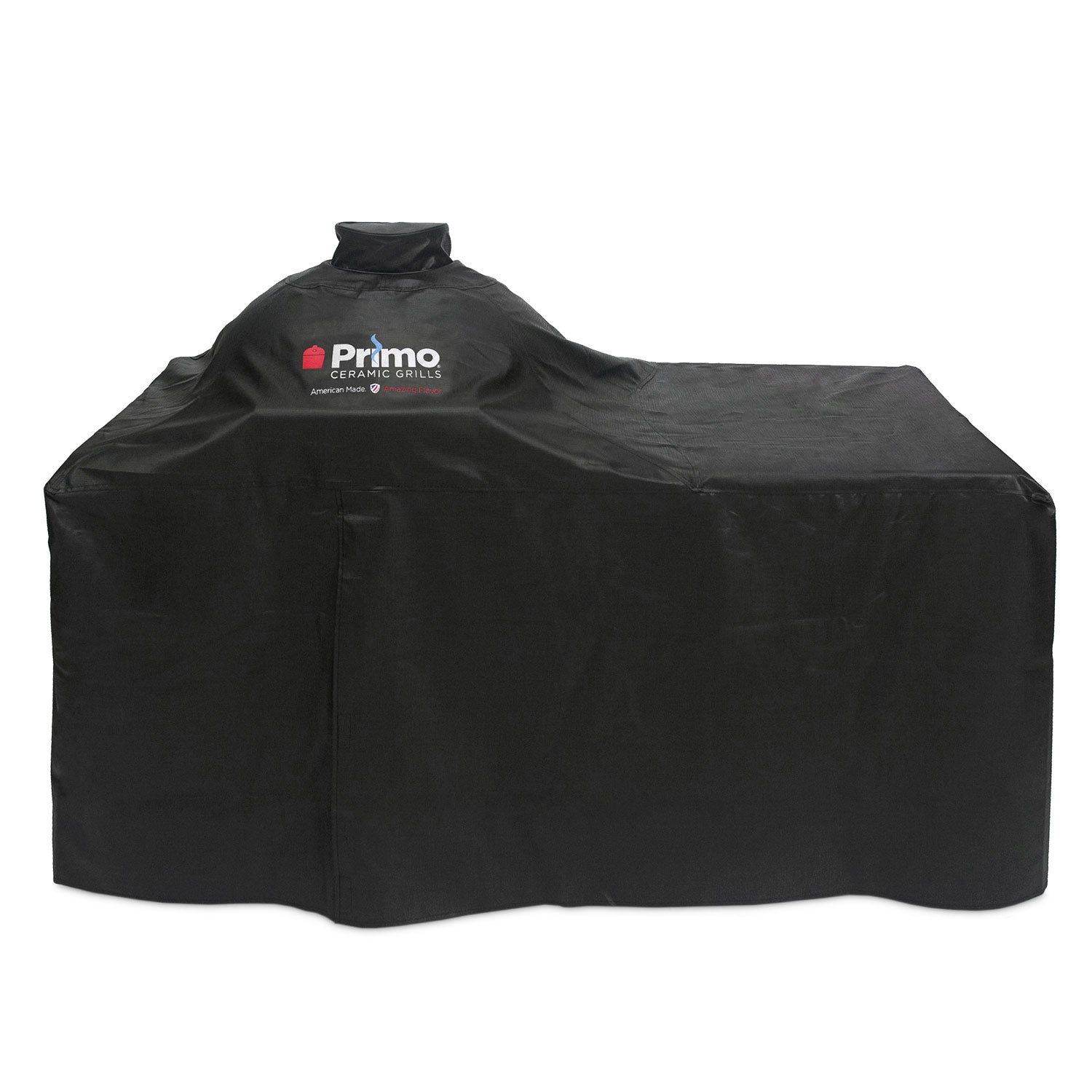 Black vinyl grill cover with built-in handles, sized for oval tabletop grills