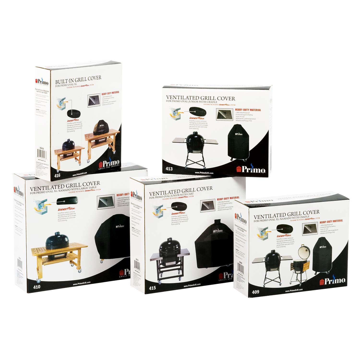 Ventilated grill cover product boxes, black cover shown on packaging