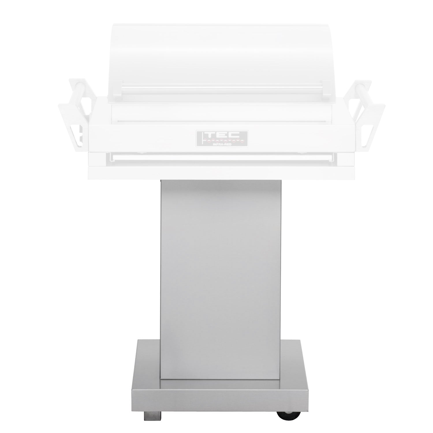 TEC stainless steel pedestal with front panel, raised top support and caster base