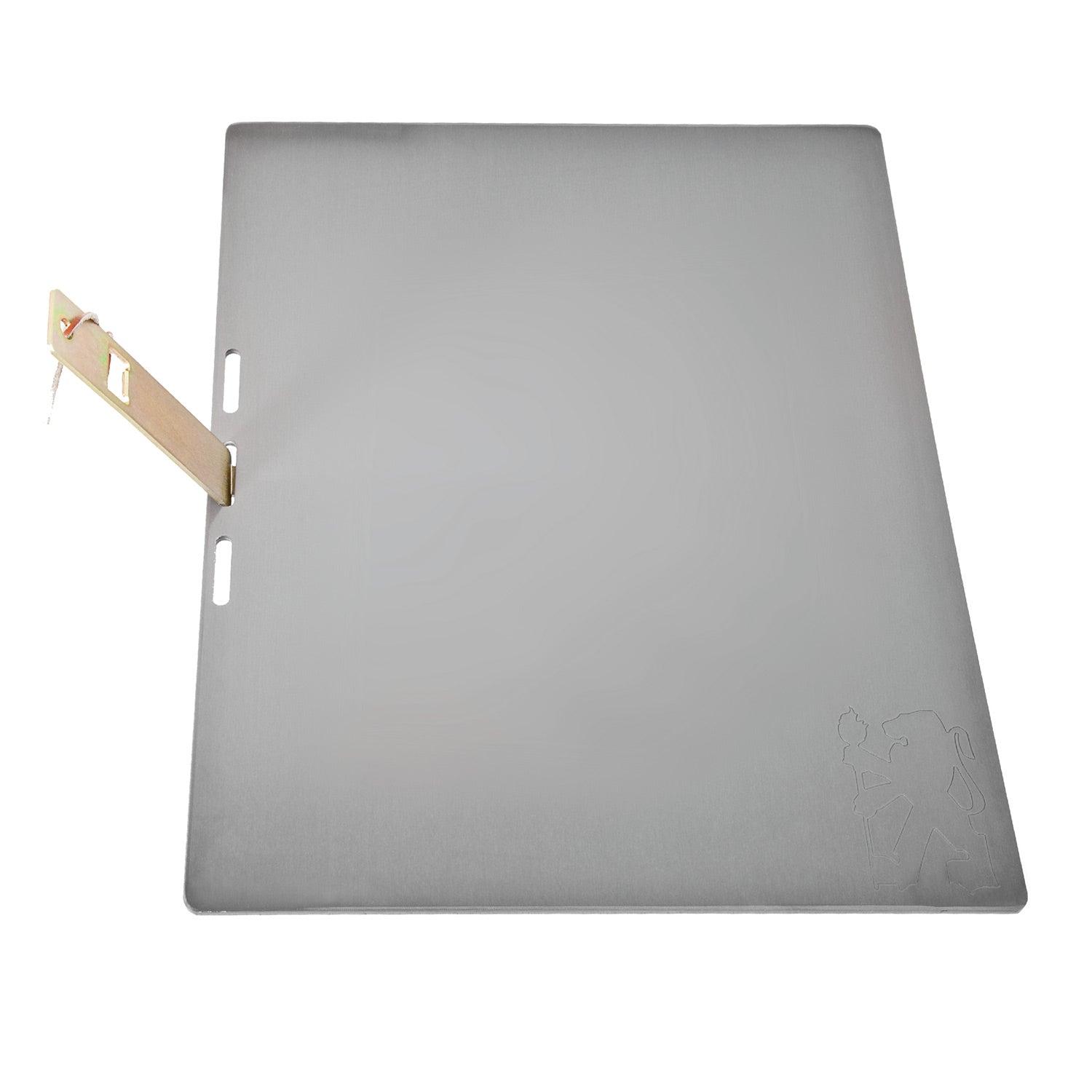 Stainless steel griddle plate with mounting bracket, square cooking surface, 15 x 19 in