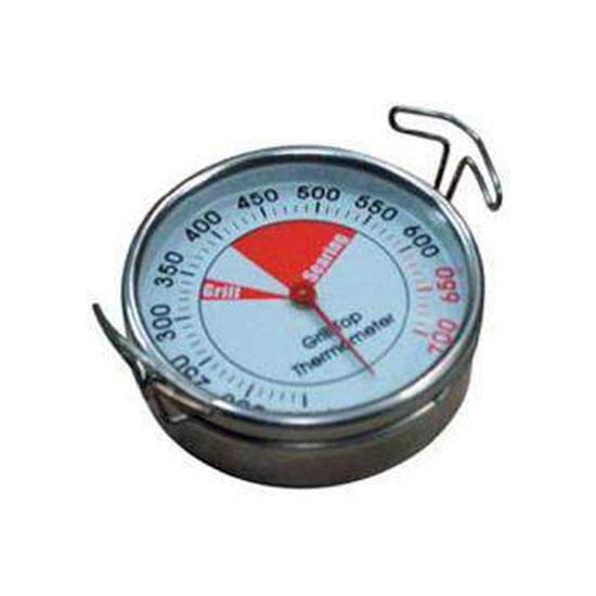 Evo grill surface thermometer with round dial and red temperature gauge