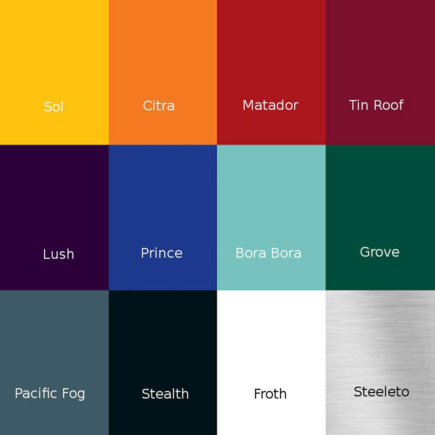 Color swatch chart for single storage drawer finishes