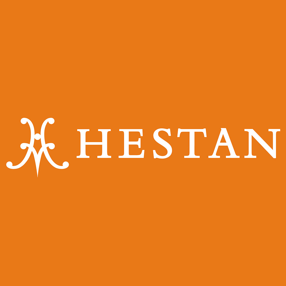 HEStAN logo lettering on orange background