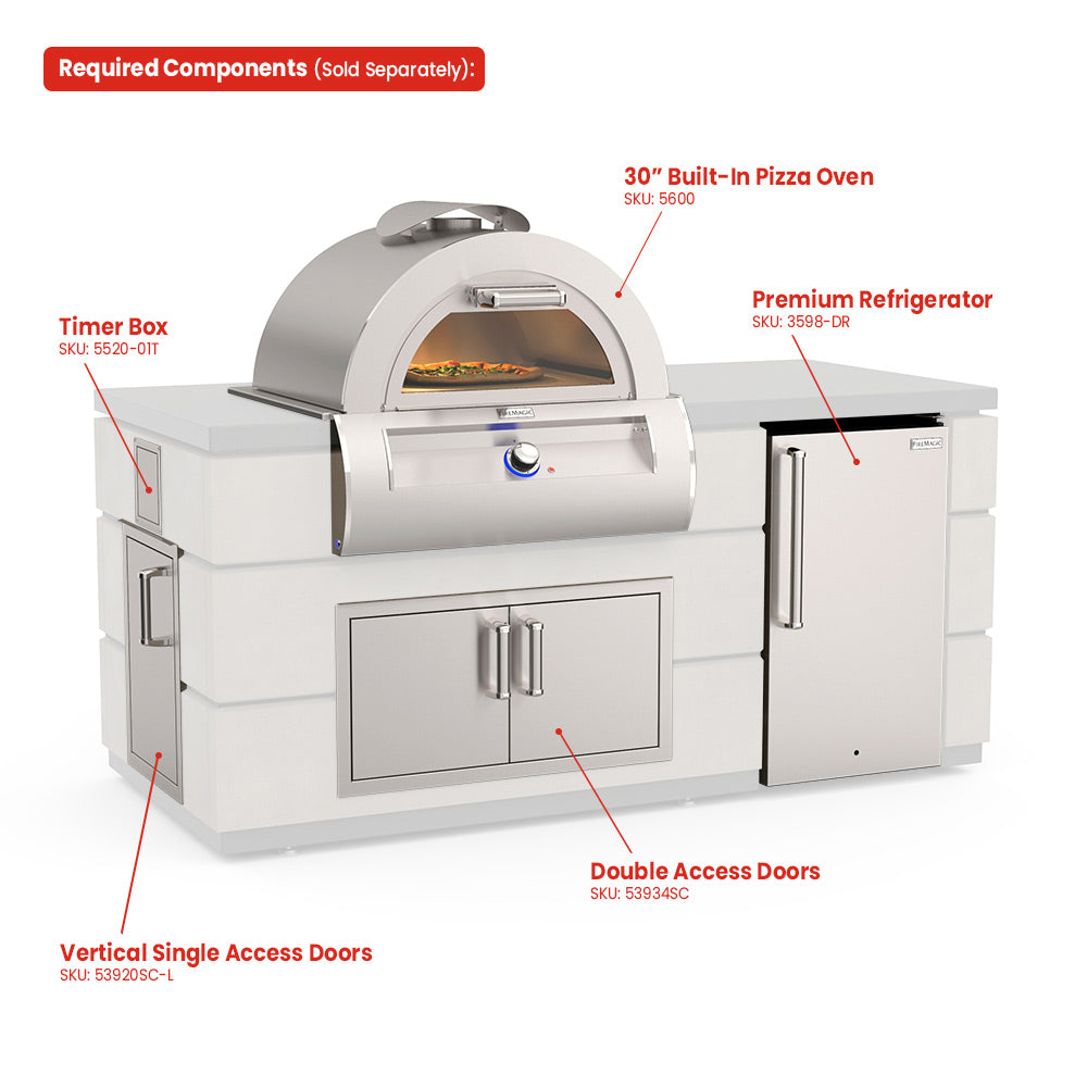 Fire Magic 77-Inch Outdoor Kitchen Island with Pizza Oven, Refrigerator and Component Cut-Outs