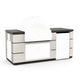 Outdoor kitchen island with pizza oven and large front storage, white and smoke accents