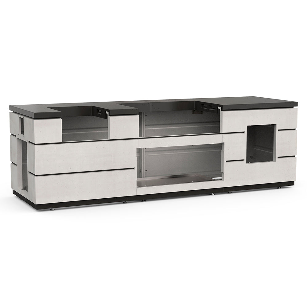 Fire Magic Contemporary Pre-Fab Complete Outdoor Kitchen Island with Grill, Power Burner, Double-Drawer and Component Cut-Outs, White Aspen Finish