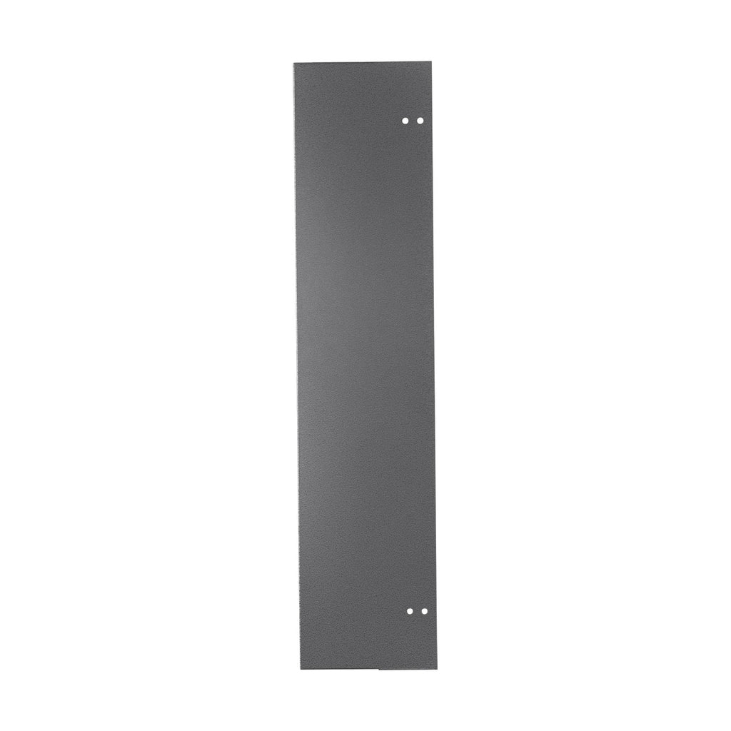 Dark gray metal wall spacer with two mounting holes