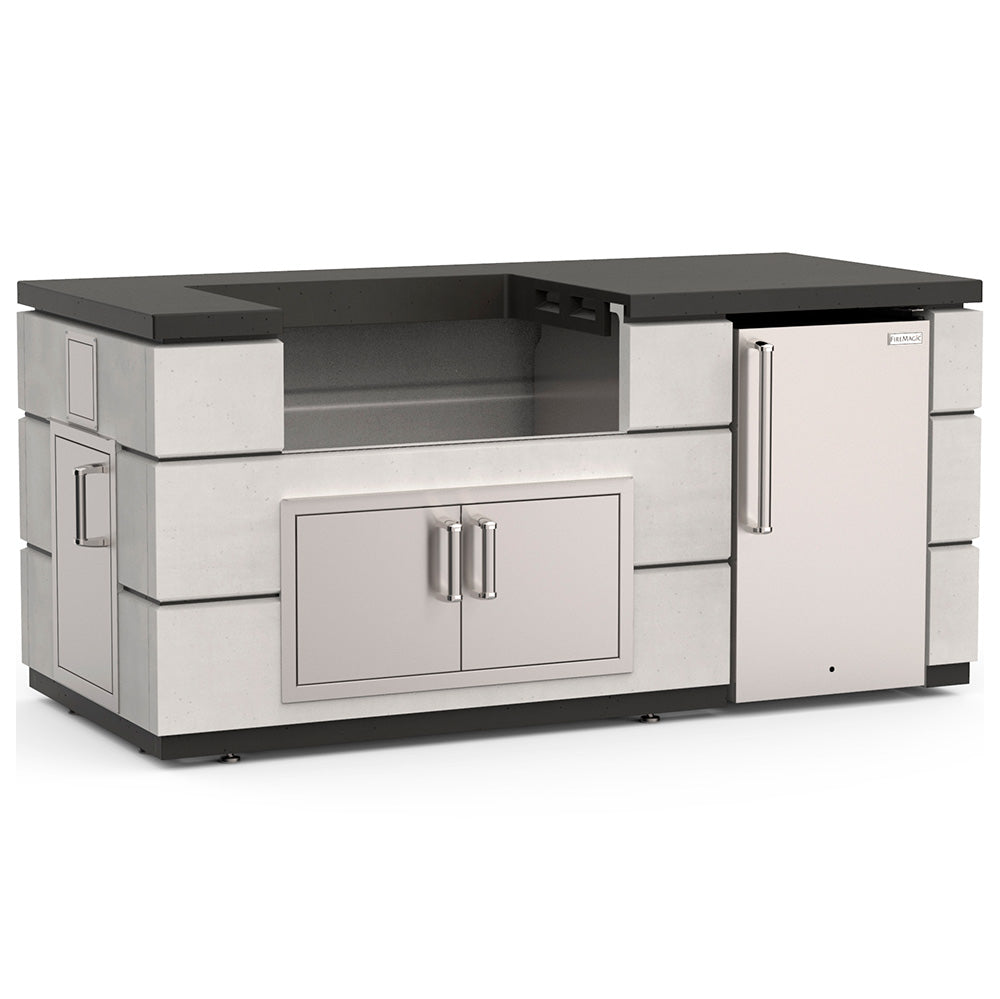 Fire Magic Contemporary Pre-Fab Island Complete Outdoor Kitchen Island Bundle with Doors, Timer and Refrigerator