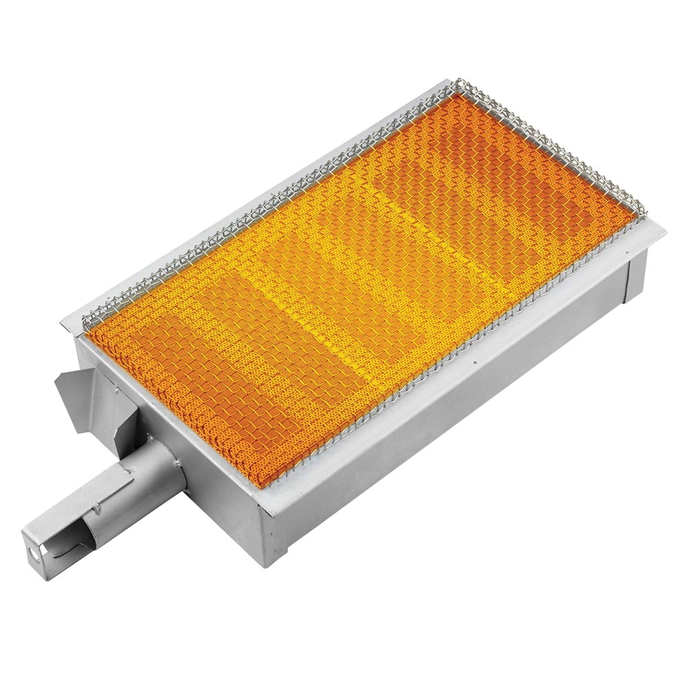 Infrared sear burner with orange ceramic burner grid
