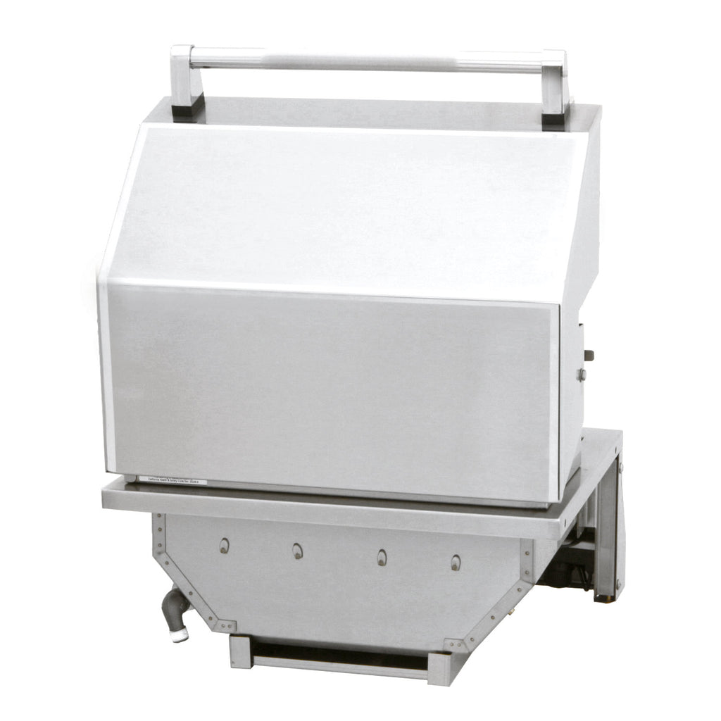 Stainless built-in grill with closed lid and front service panel