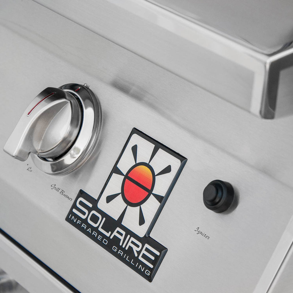 Stainless steel grill control panel with knob set and Infrared Grilling label