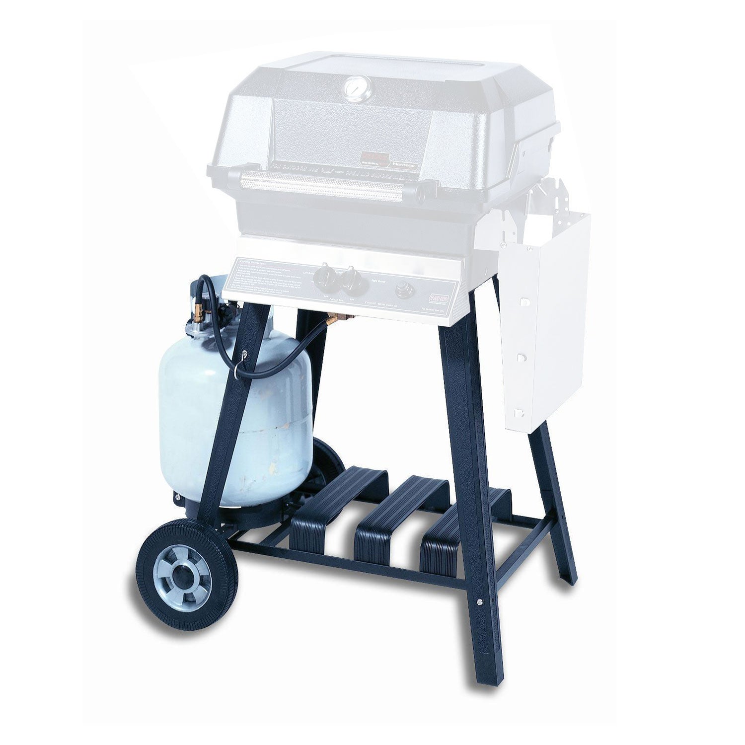 Aluminum propane BBQ grill cart with wheels and side shelf