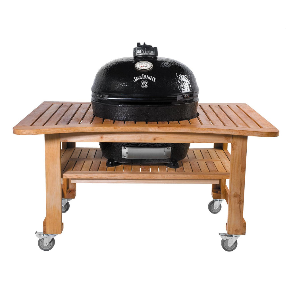 Primo CXLHJ-600 Jack Daniel's Edition Extra Large Oval Ceramic Charcoal Kamado Grill, Curved Cypress Table