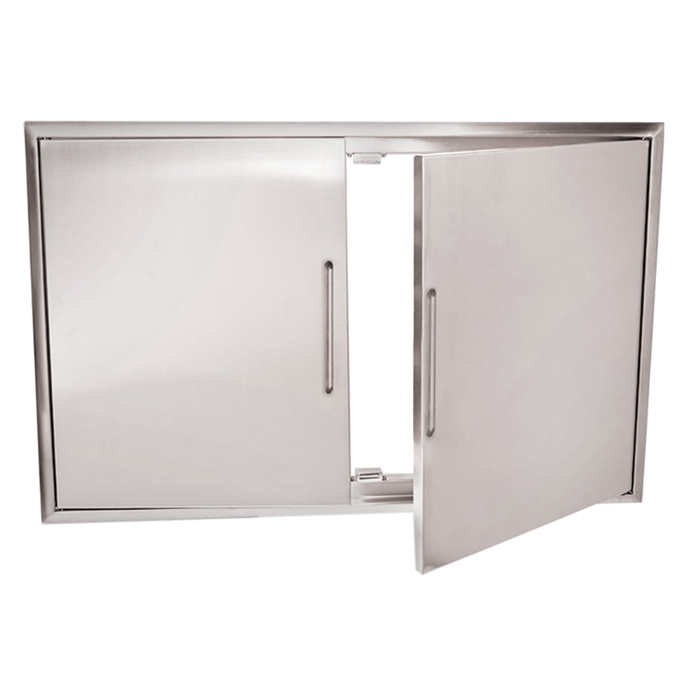 Stainless steel double access doors with built-in paper towel holder, open cabinet panel