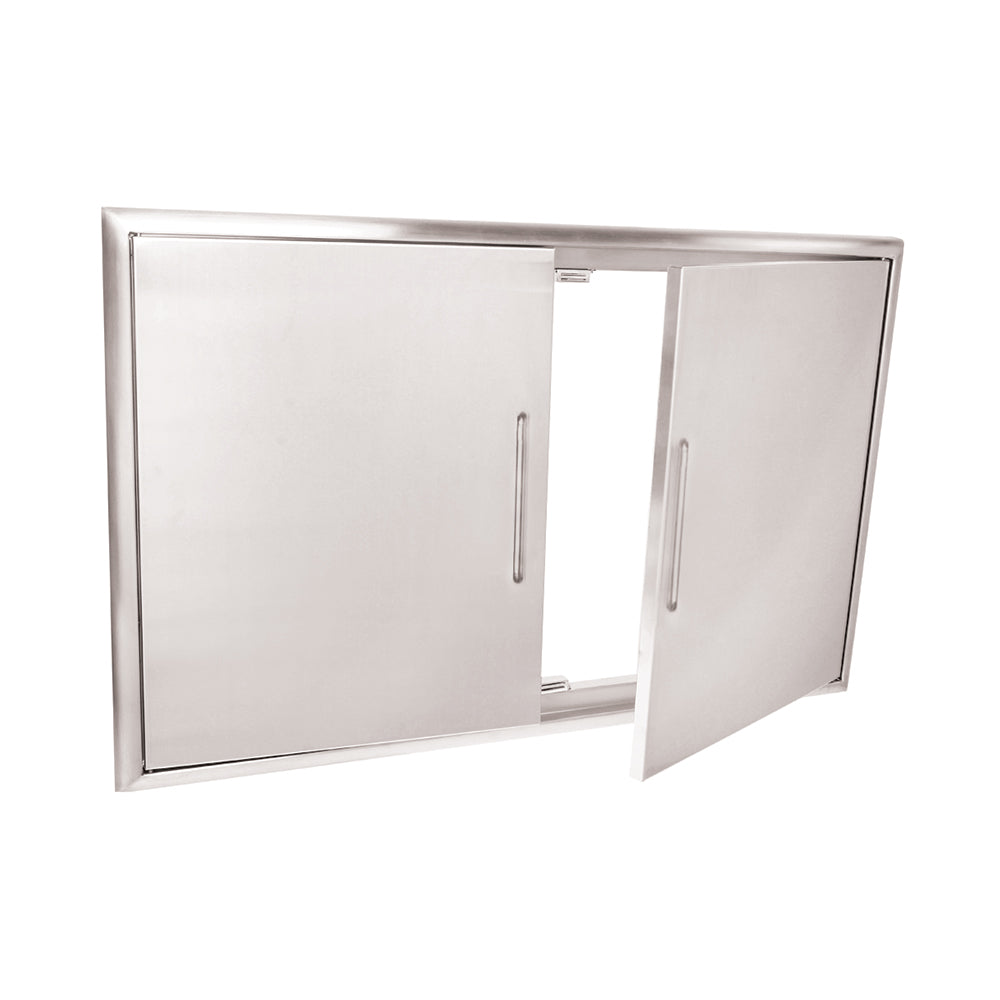 Stainless steel double access doors with hinged panels and recessed frame