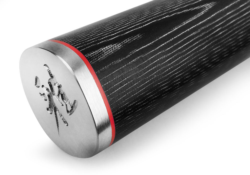 Knife handle end cap with stainless steel bolster and engraved logo