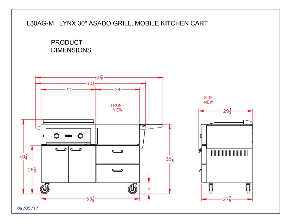 Lynx L30AG-LMKC54 Asado Gas Grill On Mobile Kitchen Cart, 30-Inch