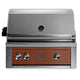 Built-in gas grill with terracotta control panel and stainless steel control knobs