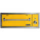 Built-in warming drawer, yellow front panel with chrome heating bar and control knob.