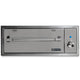 Built-in warming drawer, brushed metal finish with heating bar and round control knob.
