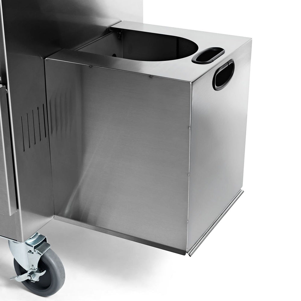 Stainless steel side cabinet with round cutout and caster wheel