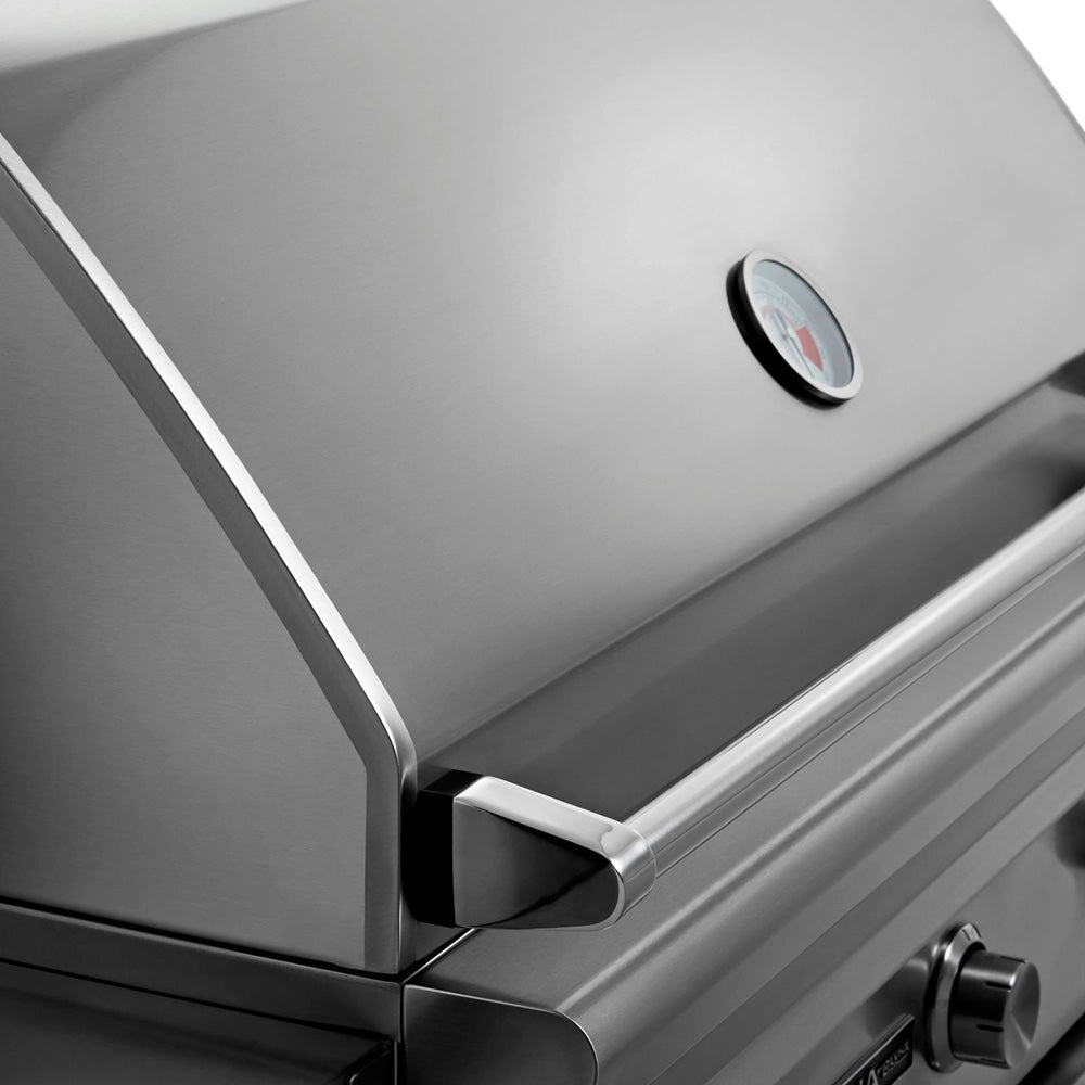Sedona by Lynx gas grill lid handle and front control area, stainless steel finish