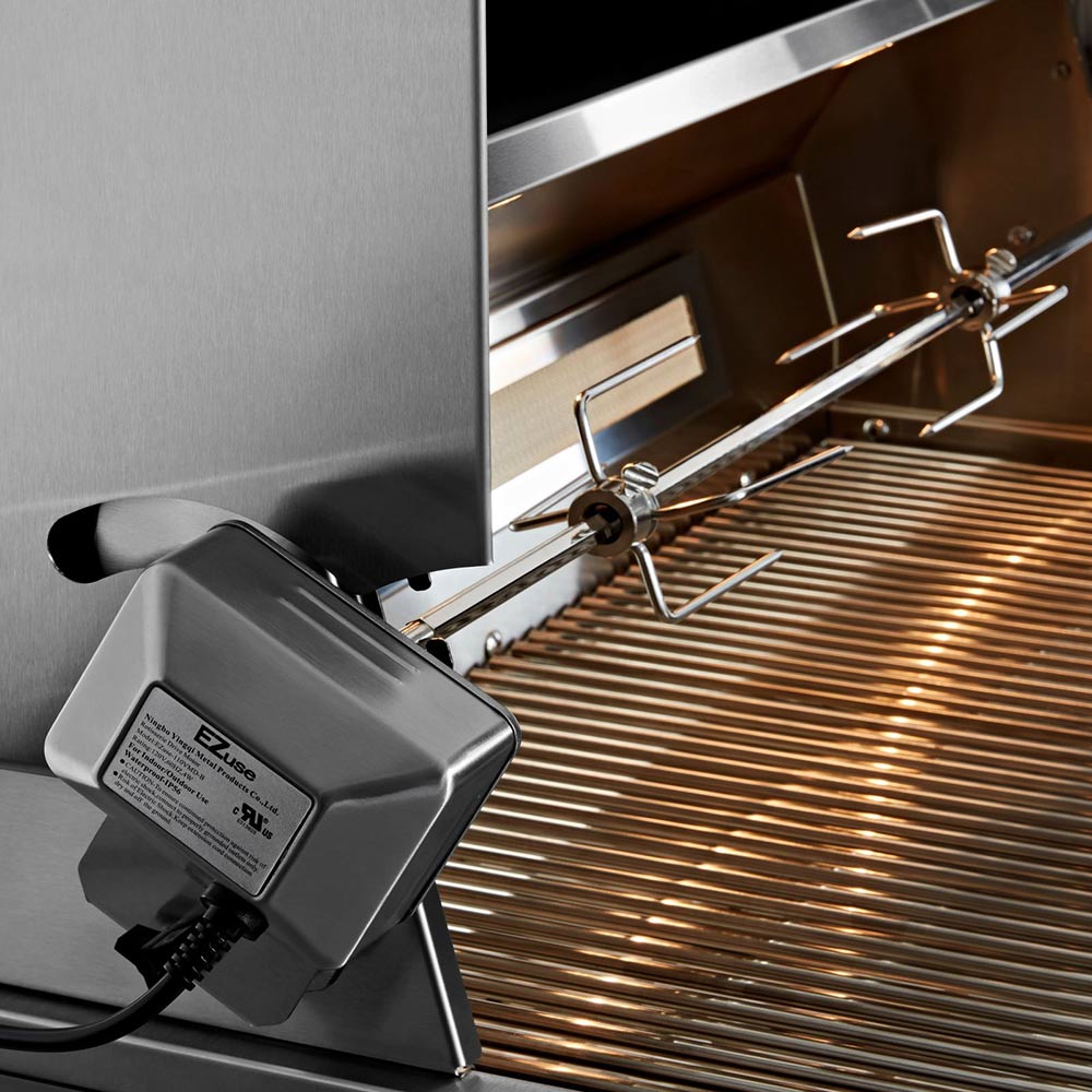 Sedona by Lynx gas grill with rotisserie setup and stainless cooking grates