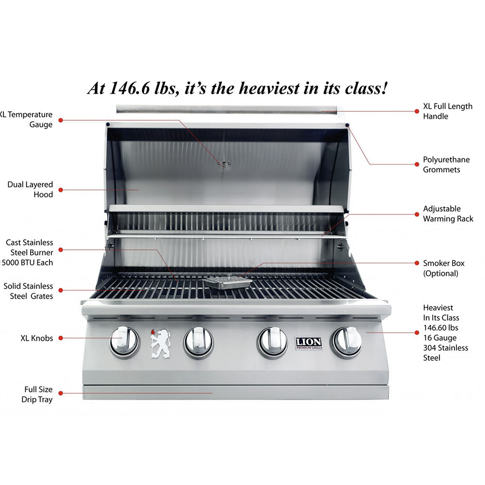 Freestanding grill shown open with upper warming rack and multiple cooking grates