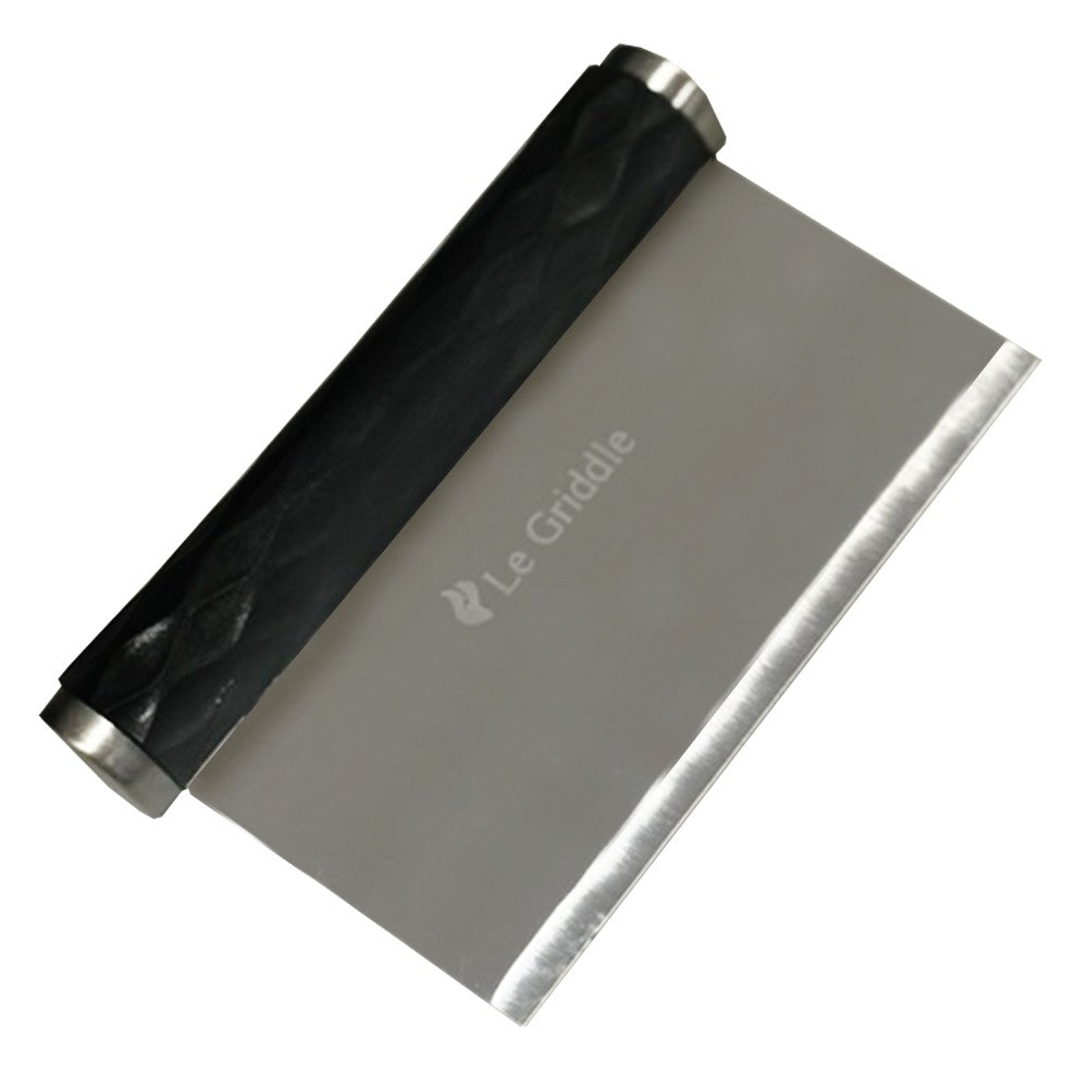 Le Griddle bench scraper with black handle and gray scraper blade