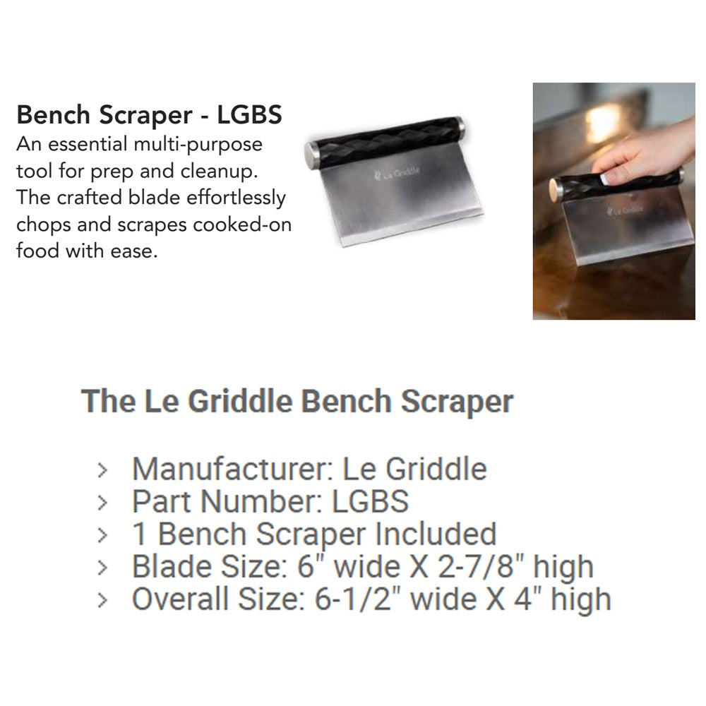 Bench scraper with black handle and wide stainless-steel blade for cleaning
