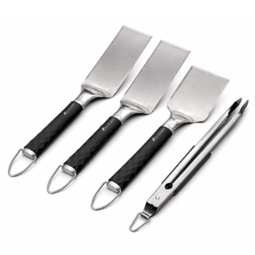 Le Griddle cooking kit: 3 metal spatulas and tongs with black handles