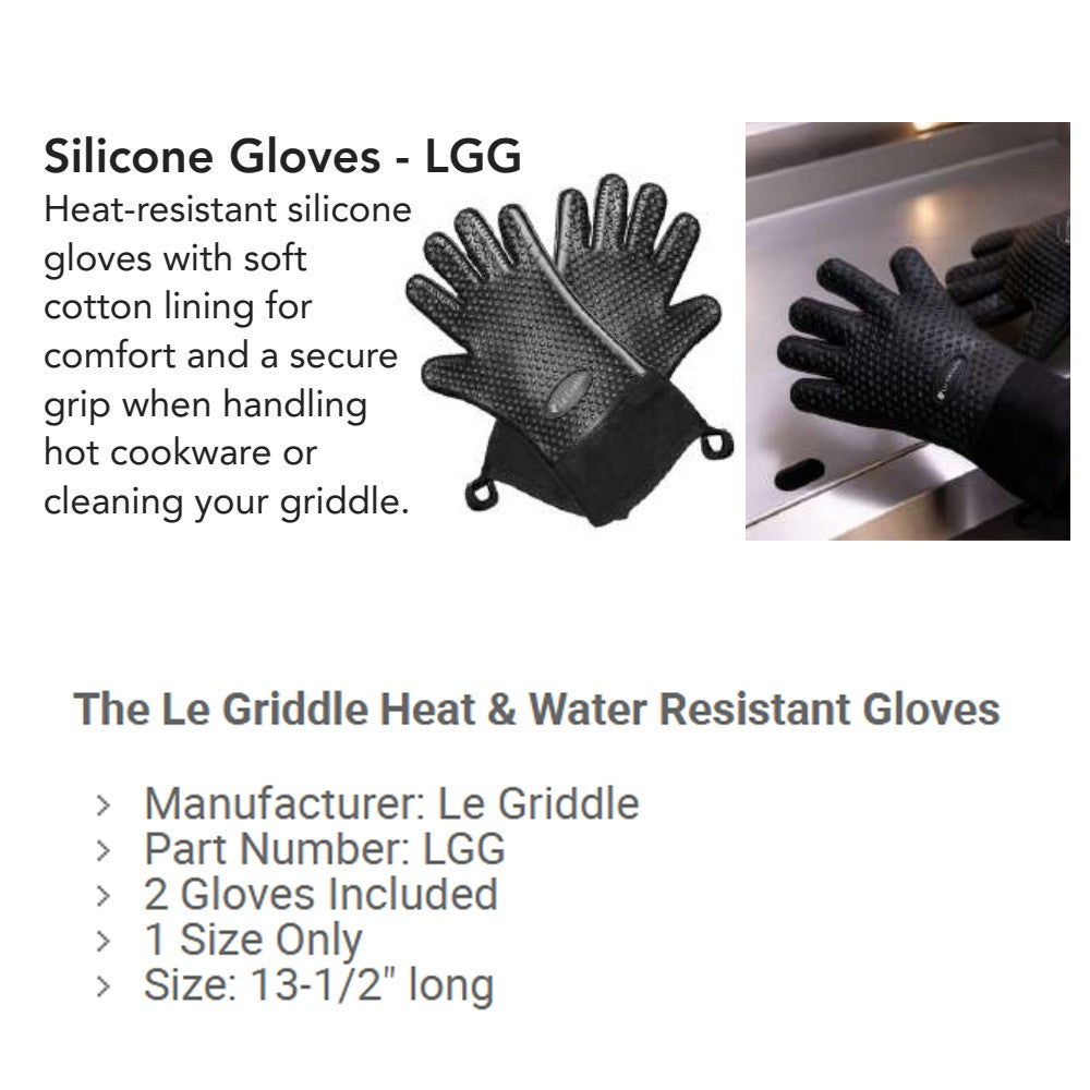 Pair of black textured silicone heat-resistant gloves with small hanging loops