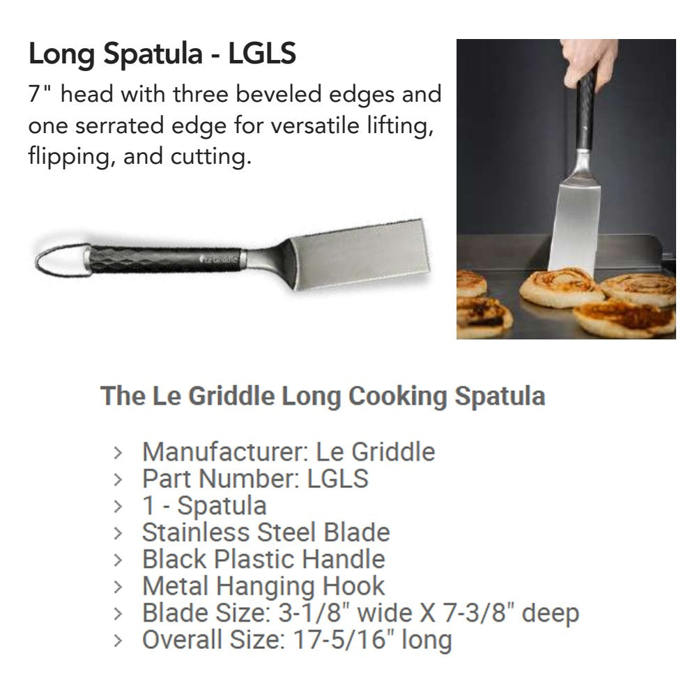 Long cooking spatula with square stainless blade and black textured handle