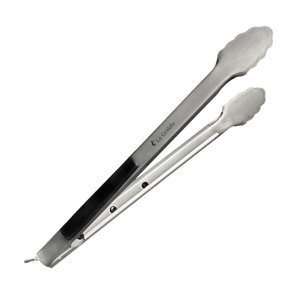 Le Griddle large stainless steel tongs with serrated tips and long handles