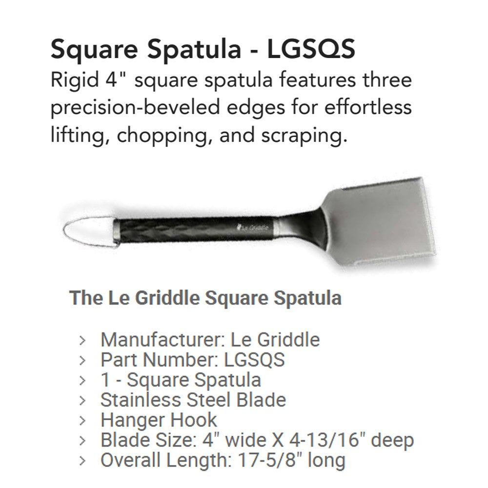Square spatula with stainless steel blade, black handle, and hanging loop