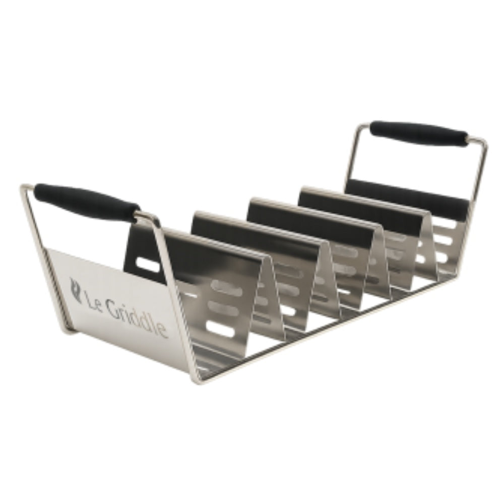 Stainless steel taco warming rack set of 2 with black heat-resistant handles