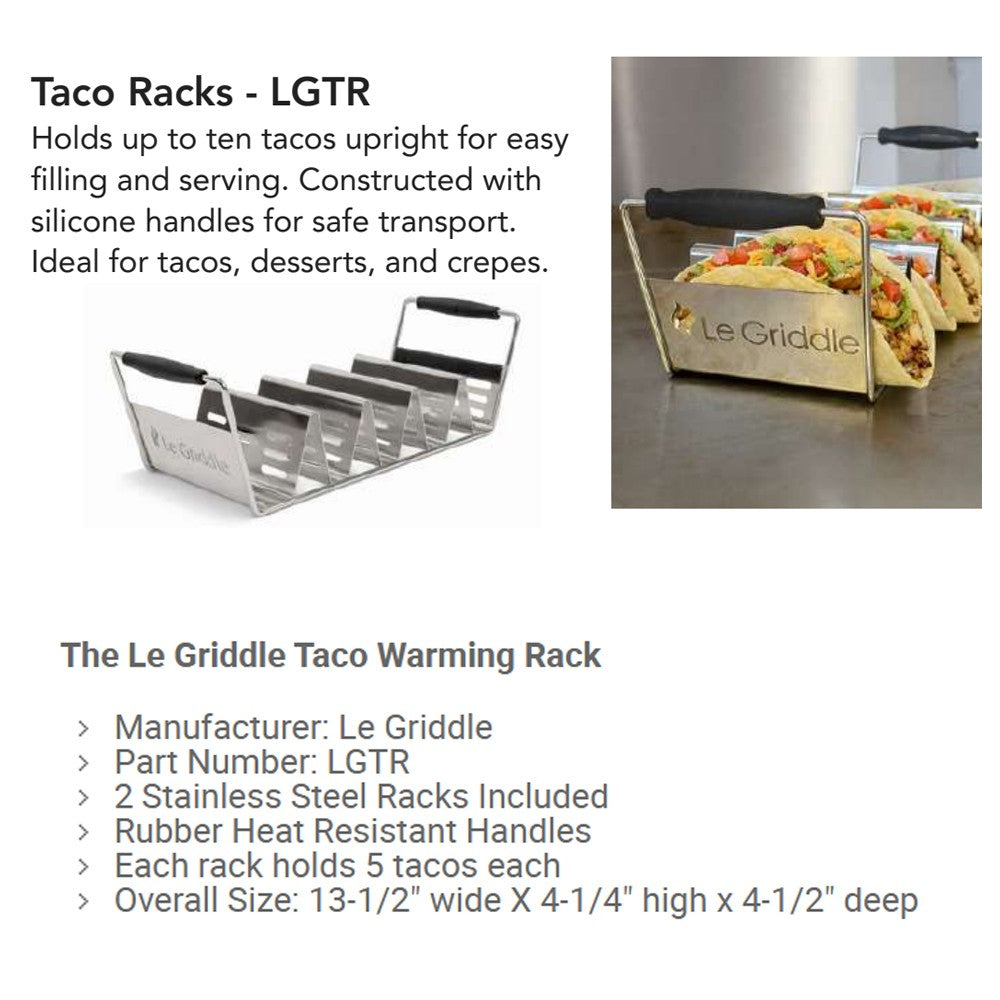 Stainless steel taco warming rack set of 2 holding tacos with black handles