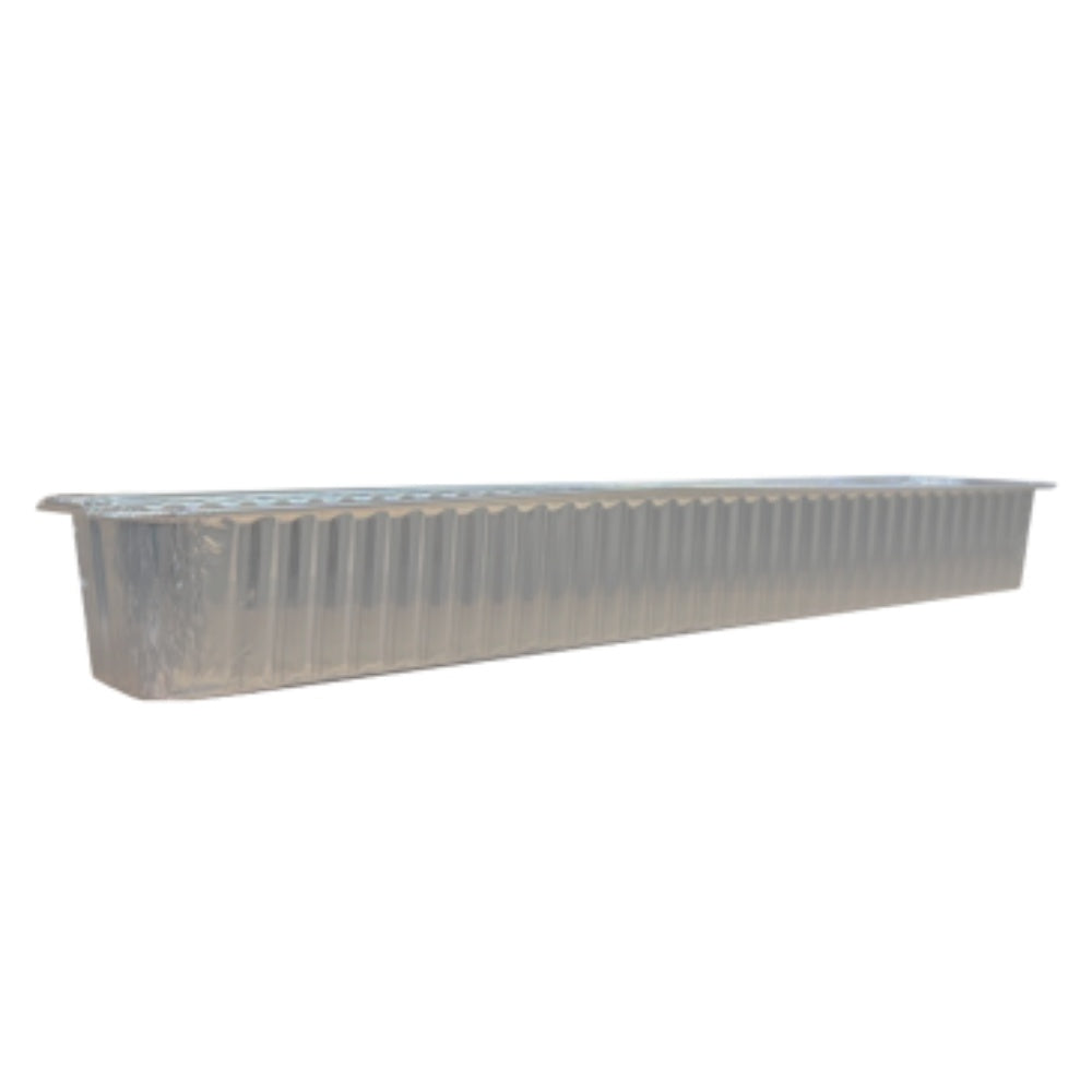 Disposable aluminum grease tray liner, rectangular ribbed foil tray insert, silver
