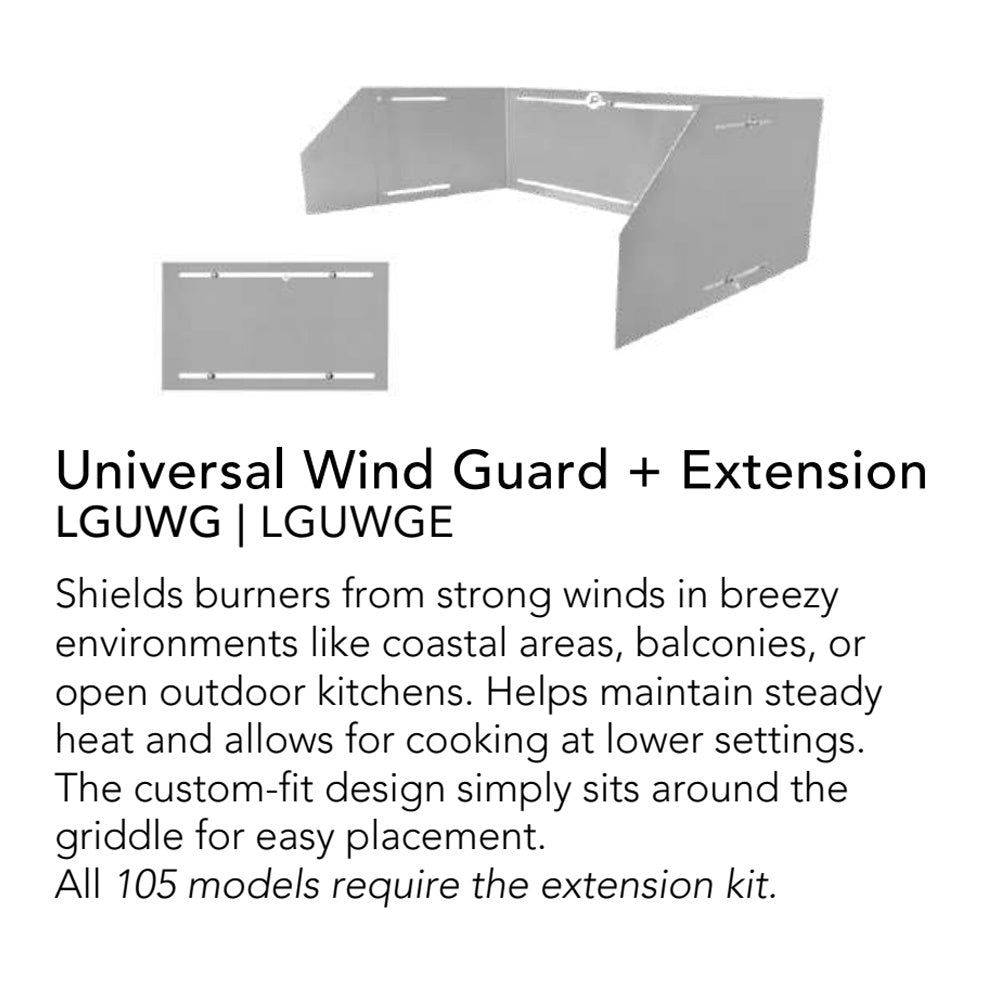 Universal wind guard and extension kit, L-shaped stainless steel side shields