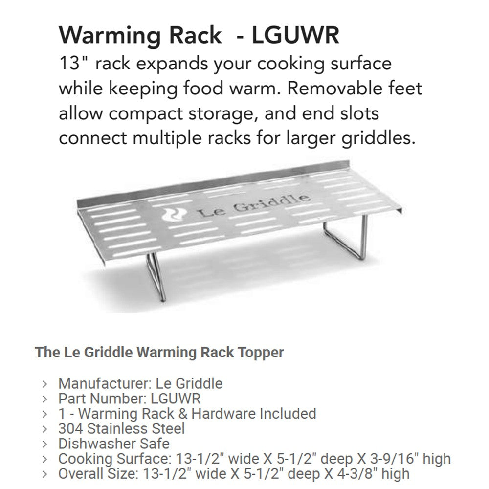 Warming rack topper with slatted surface and two sturdy metal legs, 13 in