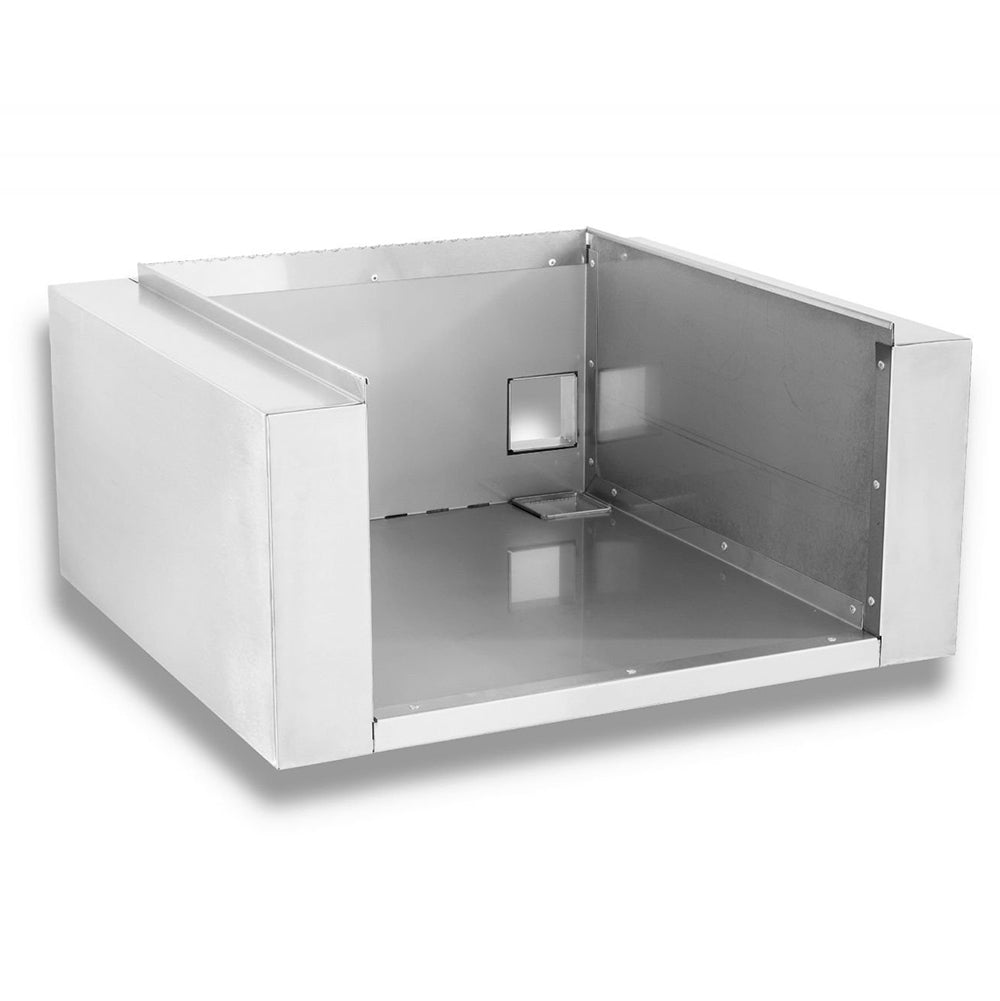 Insulated jacket for side burner, metal enclosure with open door panel