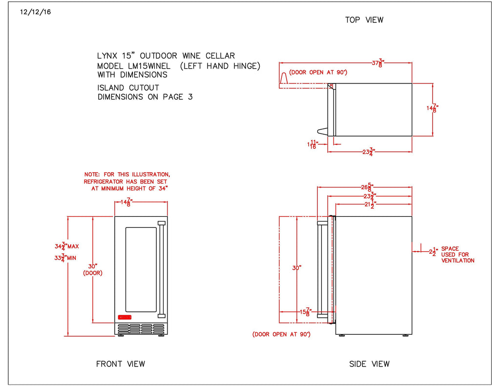 Lynx LN15WINE Wine Cellar, 15-Inch
