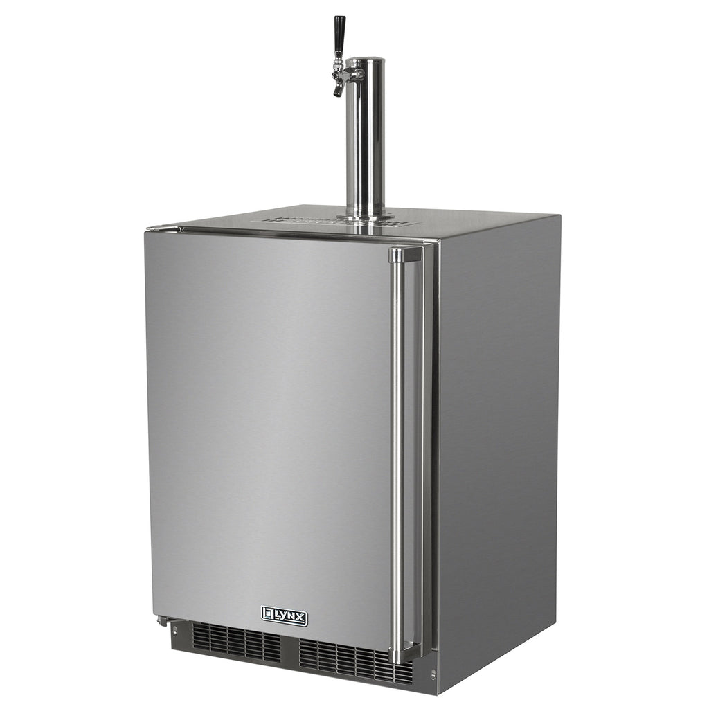Stainless steel outdoor kegerator with single tap, square cabinet, vented base